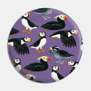 Gouache Purple Puffins Pattern Pin