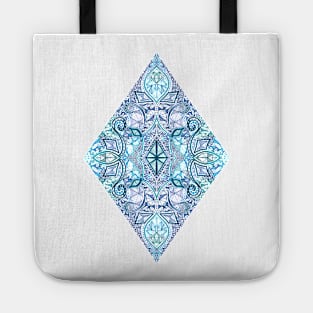 Blue and Teal Diamond Doodle Pattern Tote