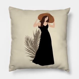 Woman in a black dress Pillow