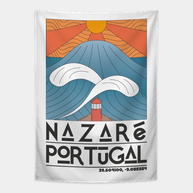 Nazaré Portugal Retro Travel Poster Tapestry by JDP Designs