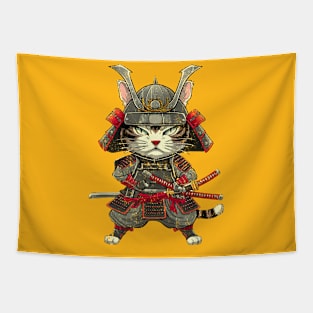 Japanese Samurai Cat Funny Parody Japanese Anime Tapestry