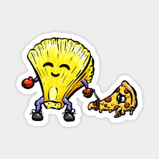 Pineapple taking a pizza slice for a walk cartoon Magnet