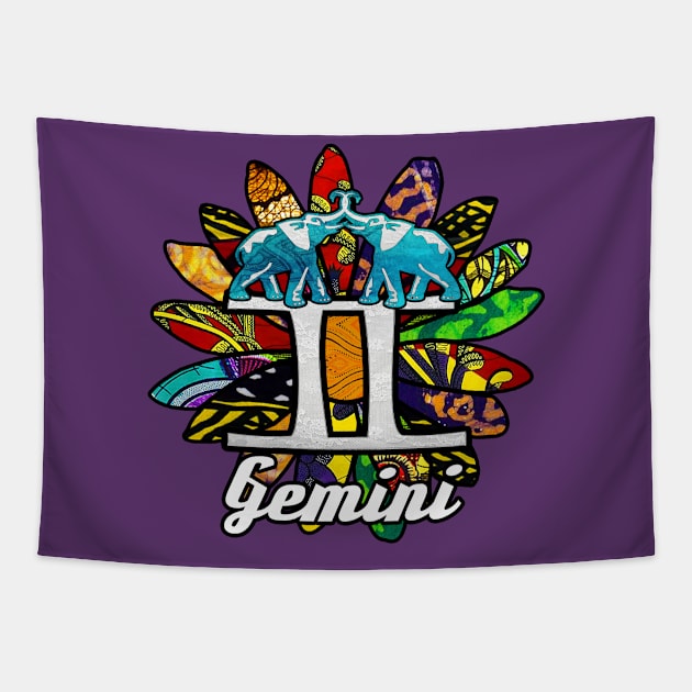 African Floral Gemini Elephant Twins Tapestry by artbyomega