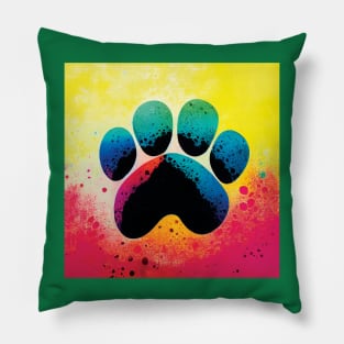 Colourful Splatter Art Paw Print Design Pillow