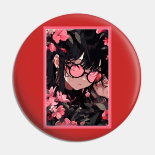 Aesthetic Anime Girl Pink Rosa Black | Quality Aesthetic Anime Design | Premium Chibi Manga Anime Art Pin
