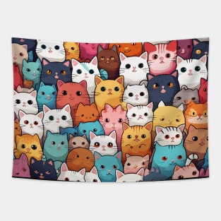 Furry Cuteness: 101 Kawaii Cats in Pastel Paradise Tapestry