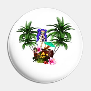 Tropical design with girl and cute mouse Pin