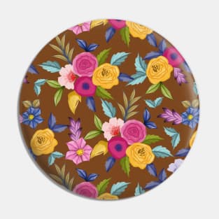 Watercolor Floral Seamless Pattern Art On Brown Background Pin