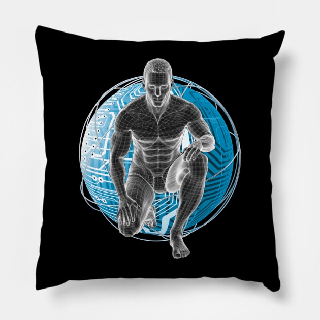 Cyborg Futuristic Man Space Rave Techno Dancer Science Fiction Nerd Hologram Technology Pillow by DeanWardDesigns