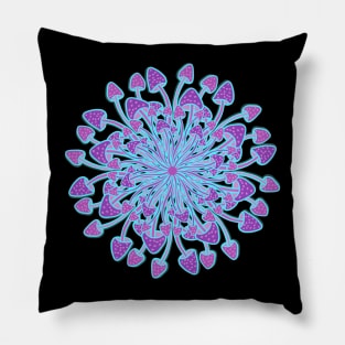 Purple Mushroom Mandala with blue highlights Pillow