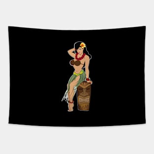 Hula Sitting on Tiki Head BLK Tapestry