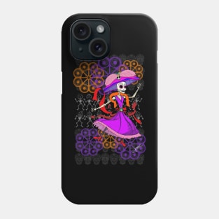 lovely catrina in mexican dancing in the day of the dead Phone Case