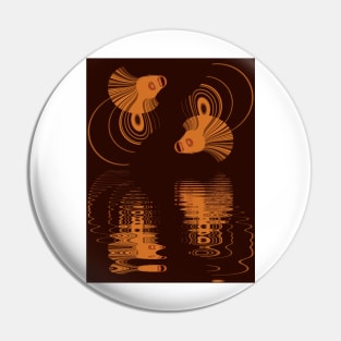 twin bright orange goldfish with ripples and water reflections Pin