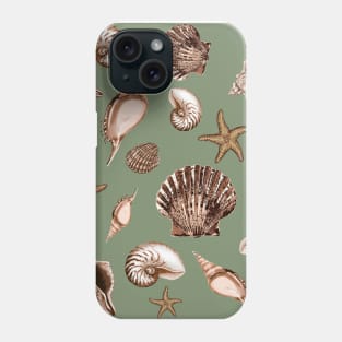 Seashells on sage green Phone Case