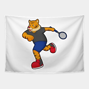 Tiger as Tennis player with Tennis racket Tapestry