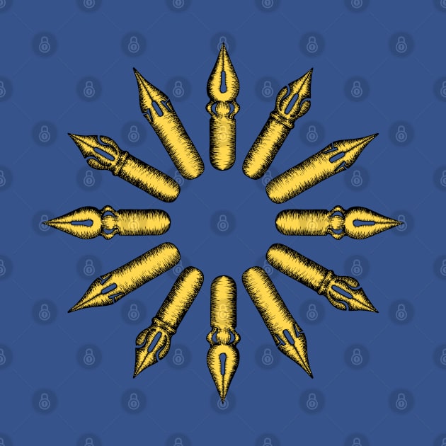 Dip Pen Nibs Circle (Blue and Yellow) by illucalliart