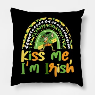 Kiss Me I'm Irish Funny  Saint Patrick Day renbow Pillow