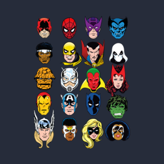 Marvel Headshots Faces - Cornerbox - T-Shirt | TeePublic