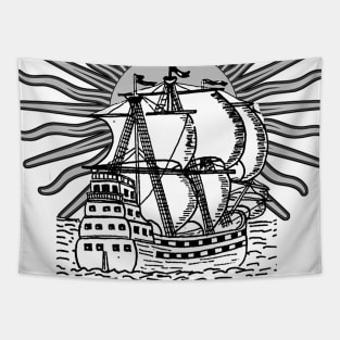 Caravel boat under the sun's rays Tapestry