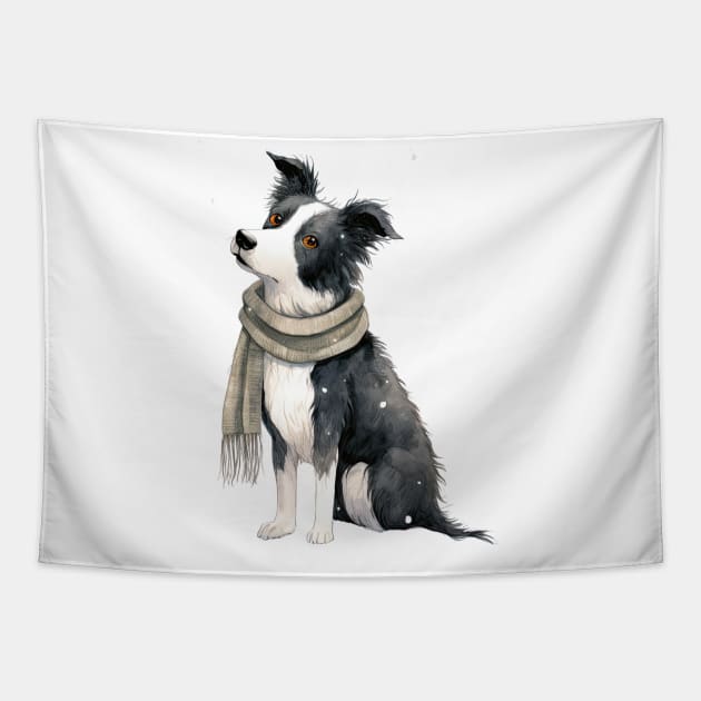 Border collie winter dog Tapestry by piscoletters