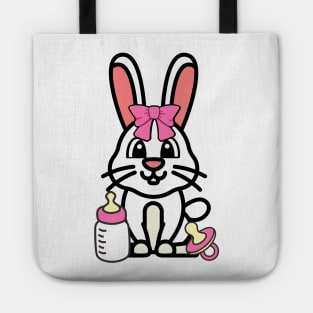 cute baby bunny wears a pink ribbon Tote