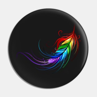 Rainbow feather on black background Pin