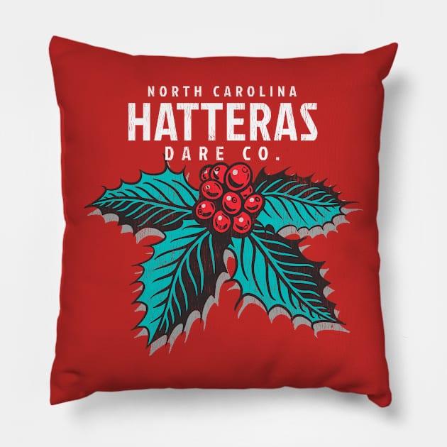 Cape Hatteras, NC Christmas Vacationing Holiday Holly Pillow by Contentarama