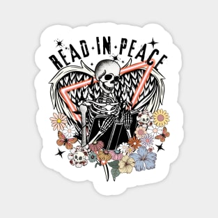 Read in Peace Cute Skeleton Reader Bookworm Gifts 2024 Magnet