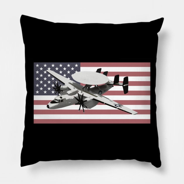 E-2 Hawkeye US Navy Airplane American Flag Pillow by Dirty Custard Designs 