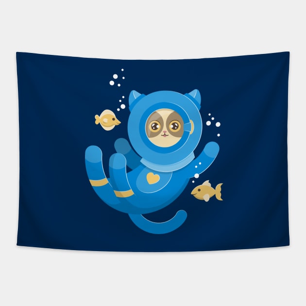 Purrfect Dive Tapestry by slugbunny