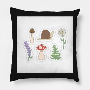 garden stickers, snail, mushrooms and flower Pillow