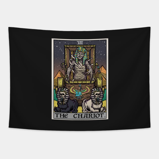 The Chariot Tarot Card Halloween Mummy Sphinx Egyptian Pyramids Tapestry by TheGhoulishGarb