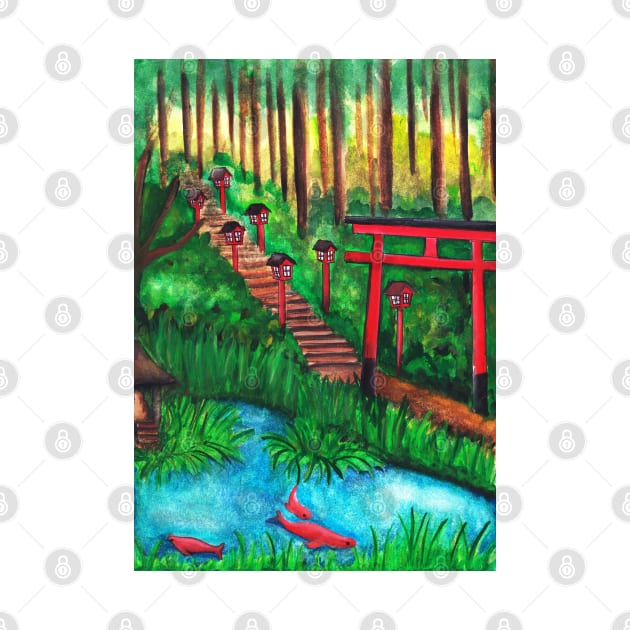 Watercolor - Japanese temple by Karoのkyuuto