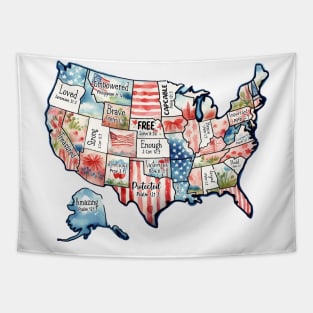 Retro America USA Map, You Are Bible Verse, 4th Of July, USA Flag, American Girl, American 1776 Tapestry