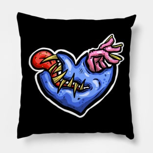 Zombie Heart Tongue and Fingers Blue Valentines Day Pillow