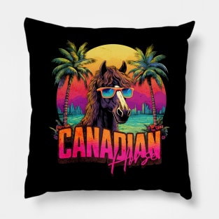 Retro Wave Brown Canadian Horse Good Vibes Pillow