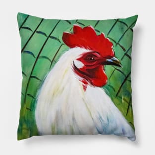 The Portrait of a White Rooster Pillow