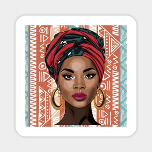 Beautiful African Woman on Tribal Background 3 Magnet