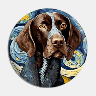 Gsp German Shorthaired Pointer Dog Breed Painting in a Van Gogh Starry Night Art Style Pin