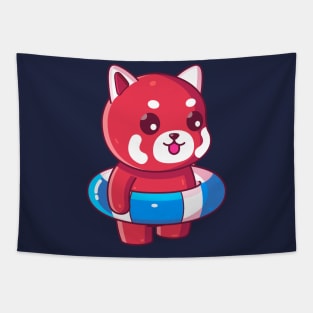 Cute red panda with swimming ring summer vacation Tapestry