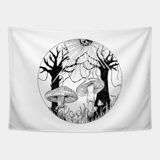 Enchanted forest with mushrooms Tapestry