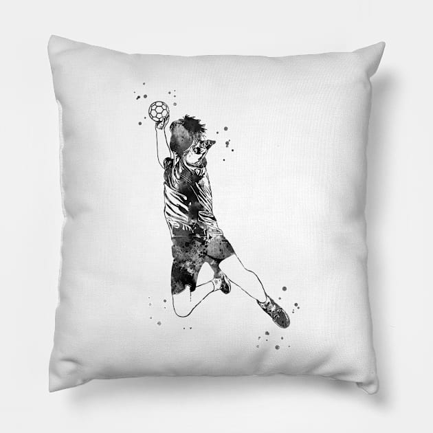 Handball Player Boy Hits The Ball Pillow by RosaliArt