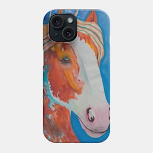 Red orange horse on blue background Phone Case