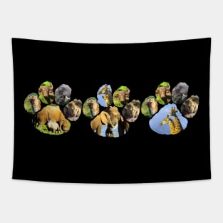 African Wildlife Lion pawprint Trio Collage Tapestry