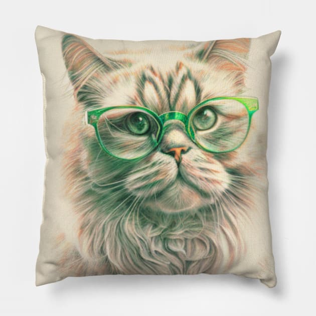 Cat with glasses 0.2 - Pencil Art Pillow by Wayne's Business Art