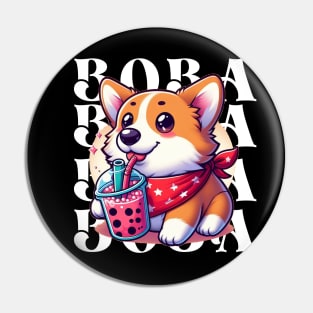 Cute Corgi Drinking Boba T-Shirt: Adorable Dog Tee for Boba Tea Lovers Pin