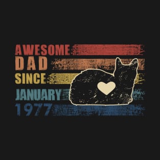 Vintage Dad 1977 January Cat Lover Gift For Fathers Day T-Shirt