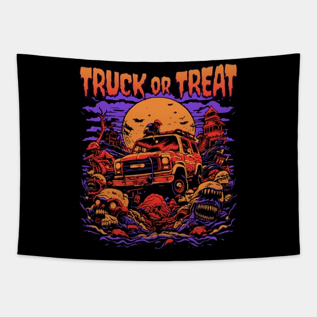 Truck or Treat Halloween Off-Roading Nightmare Tapestry by Contentarama