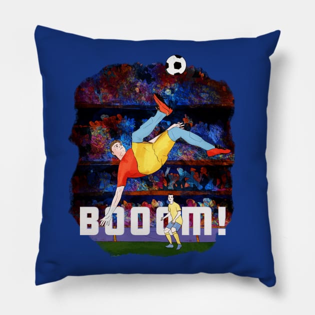 Booom- man kicking soccer ball Pillow by SW10 - Soccer Art