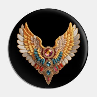 Bejeweled Angel Wings Embroidered Patch Pin